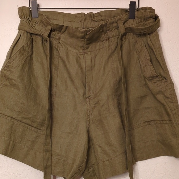 Magaschoni Pants - Magaschoni Linen Olive Green Tie Waist Minimalist Shorts Sz L Vacation Cruise